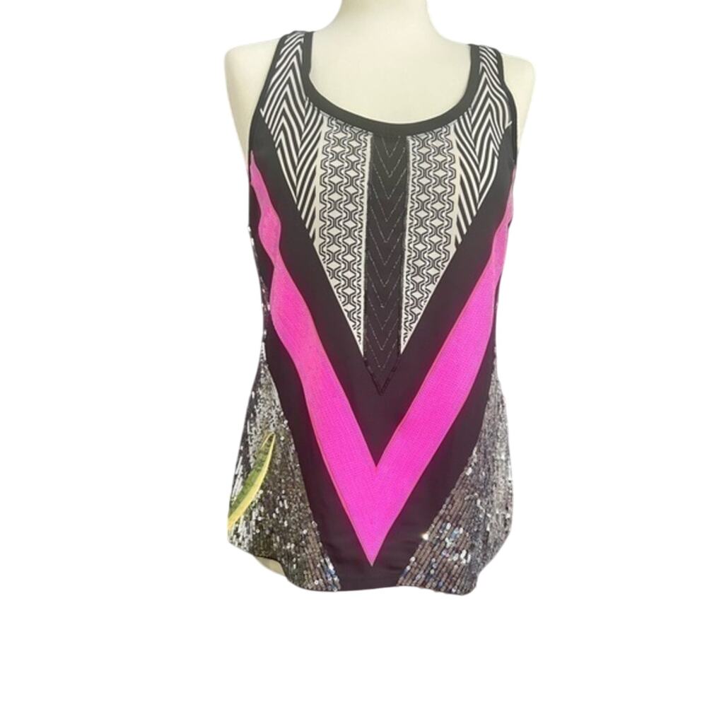 NWOT EXPRESS PINK BLACK SEQUINS TANK TOP SZ S